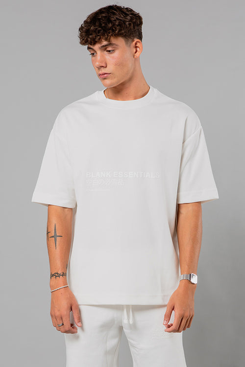 Blank Essentials Off White Cotton Short Sleeve T-Shirt with Japanese Graphic Print Image 2
