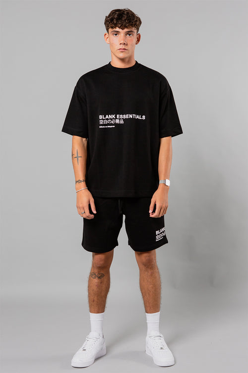 Blank Essentials Black Cotton Blend Shorts with Graphic Print Image 4